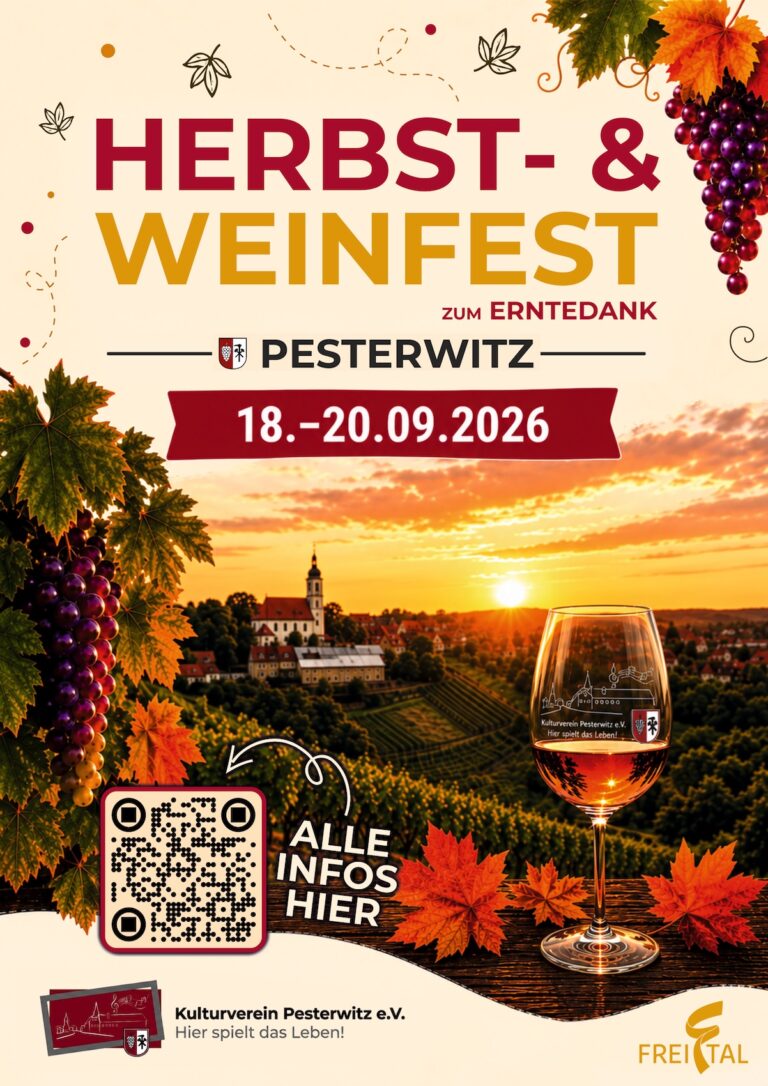 18.09.26 &ndash; 20.09.26: 🎶 Traditionelles &bdquo;Pesterwitzer Herbst- und Weinfest&ldquo; (Pesterwitz)